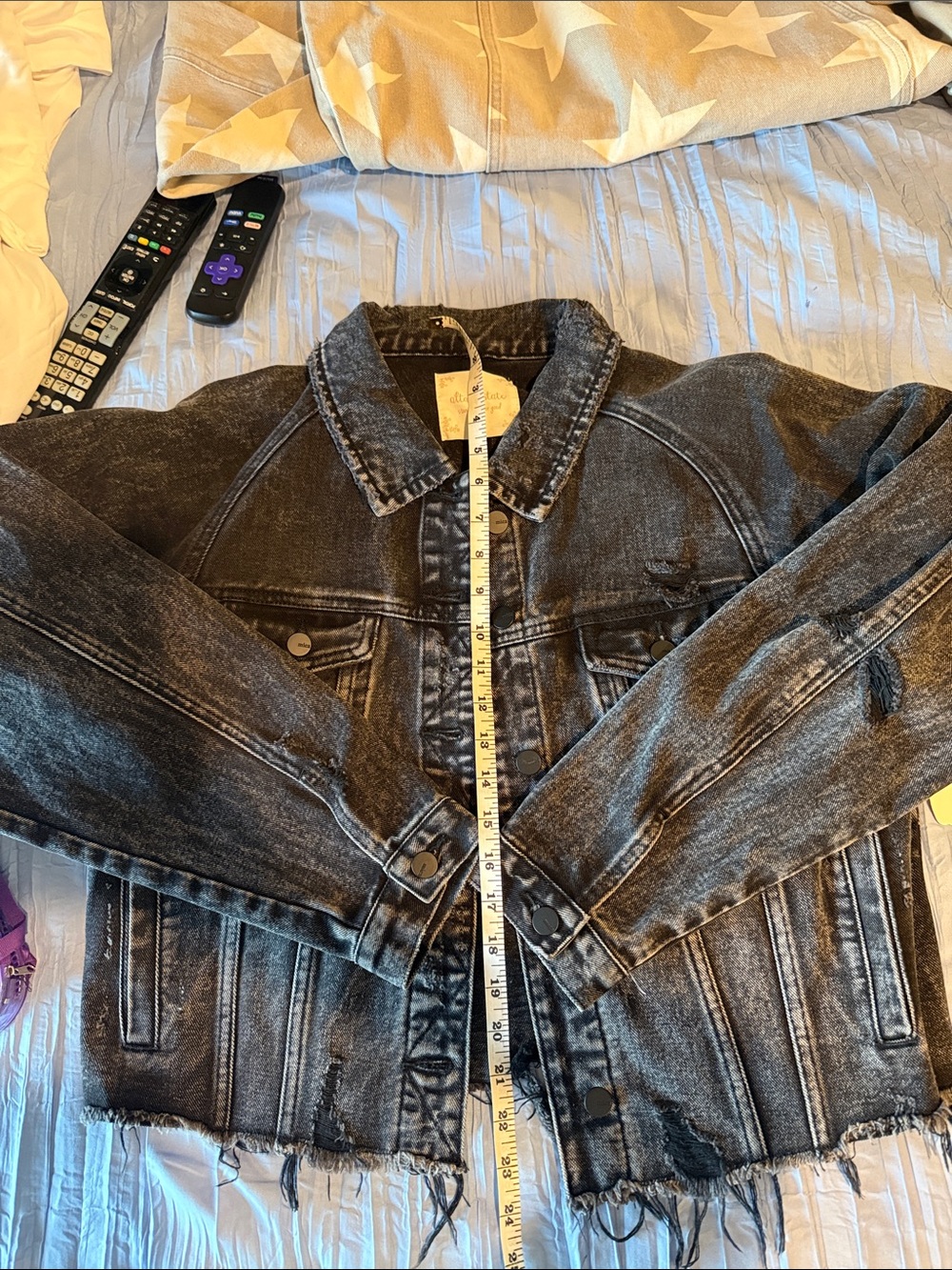 Altar'd State Distressed Black Cropped Denim Jacket